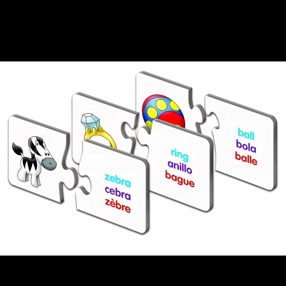 Multilingual Puzzle Set with Zebra, Ring, and Ball